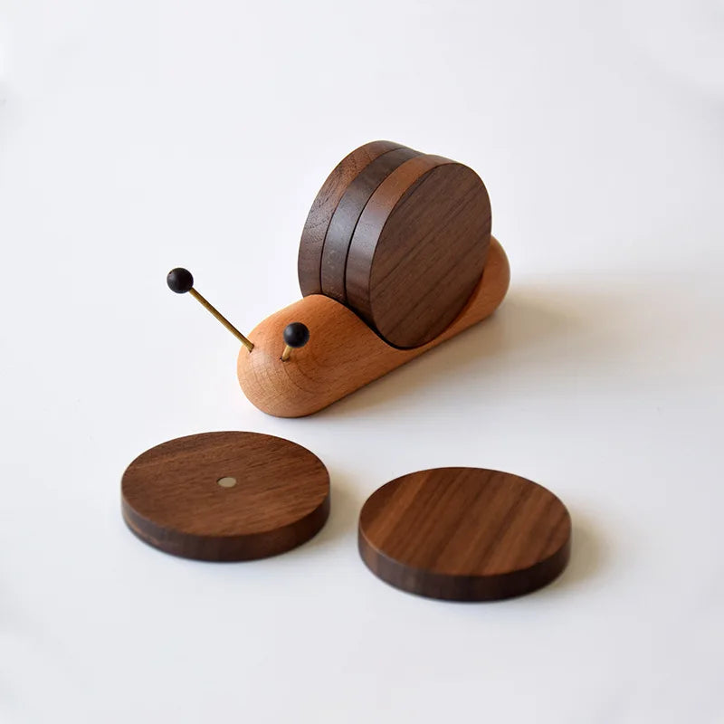 1 Set Wood Cup Mat Placemats for Table Snail Shaped Heat Insulation Pad Wooden Tea Coaster Tool Tea Tray Creative Gifts