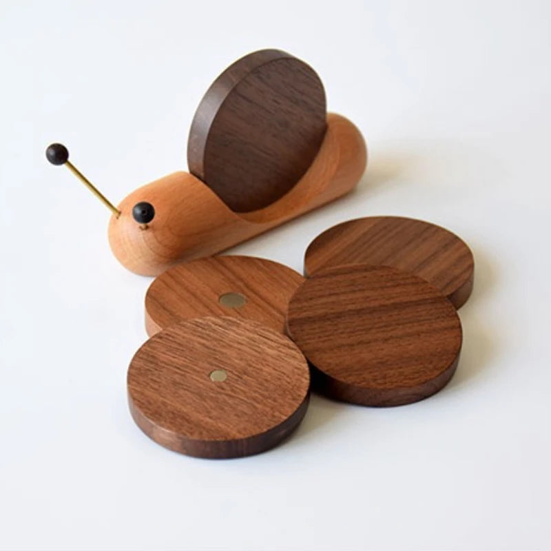 1 Set Wood Cup Mat Placemats for Table Snail Shaped Heat Insulation Pad Wooden Tea Coaster Tool Tea Tray Creative Gifts