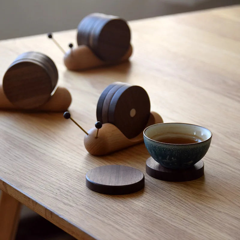 1 Set Wood Cup Mat Placemats for Table Snail Shaped Heat Insulation Pad Wooden Tea Coaster Tool Tea Tray Creative Gifts