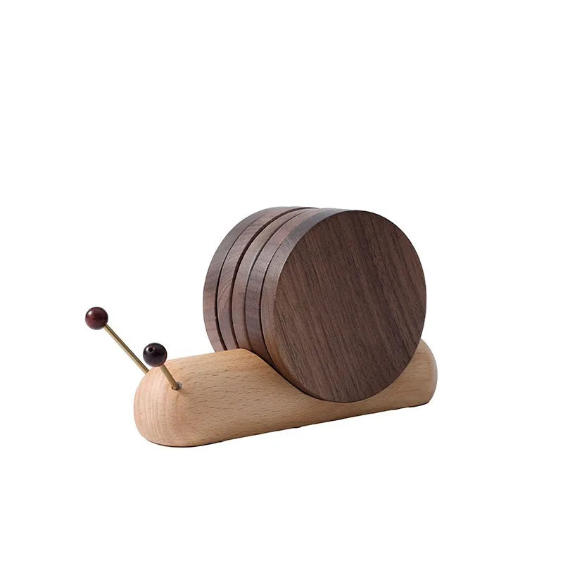 1 Set Wood Cup Mat Placemats for Table Snail Shaped Heat Insulation Pad Wooden Tea Coaster Tool Tea Tray Creative Gifts