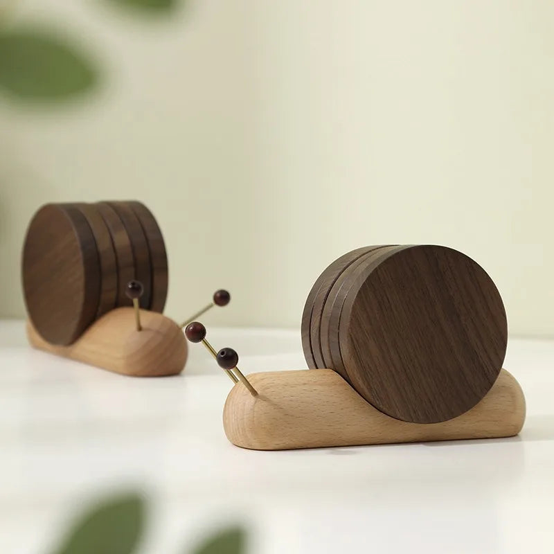 1 Set Wood Cup Mat Placemats for Table Snail Shaped Heat Insulation Pad Wooden Tea Coaster Tool Tea Tray Creative Gifts