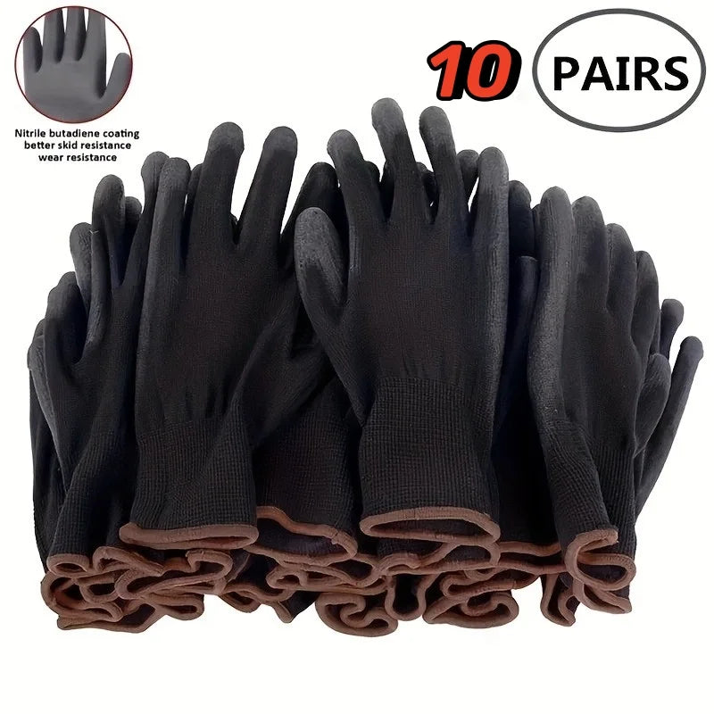 10 pares de guantes de seguridad duraderos: antideslizantes, resistentes al desgaste, protección ESD para jardinería y carpintería 