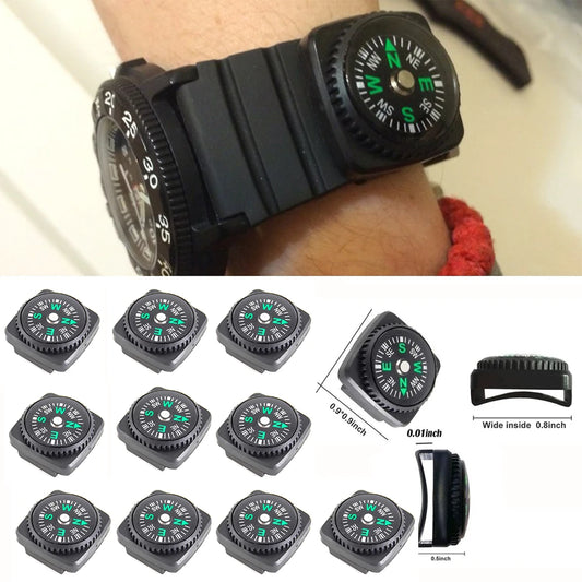 10pcs/lot Mini Wristband Compass Portable Detachable Compass Outdoor Camping Hiking Travel Emergency Survival Navigation Tool