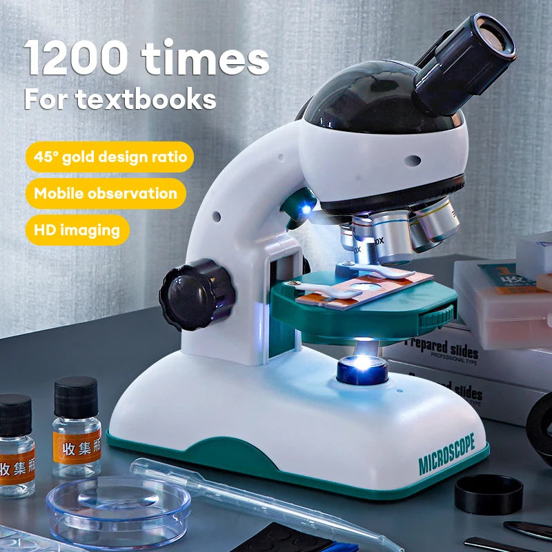 1200X chico experimento de ciencia HD microscopio óptico Kit de juguete educativo científico Experimental con luz niños STEM juguete para regalo 