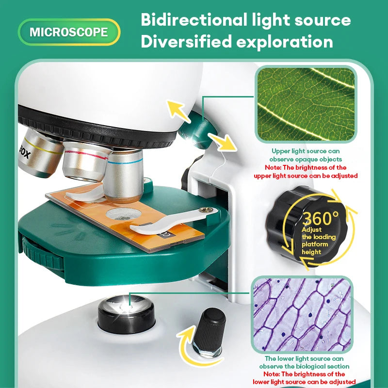 1200X chico experimento de ciencia HD microscopio óptico Kit de juguete educativo científico Experimental con luz niños STEM juguete para regalo 