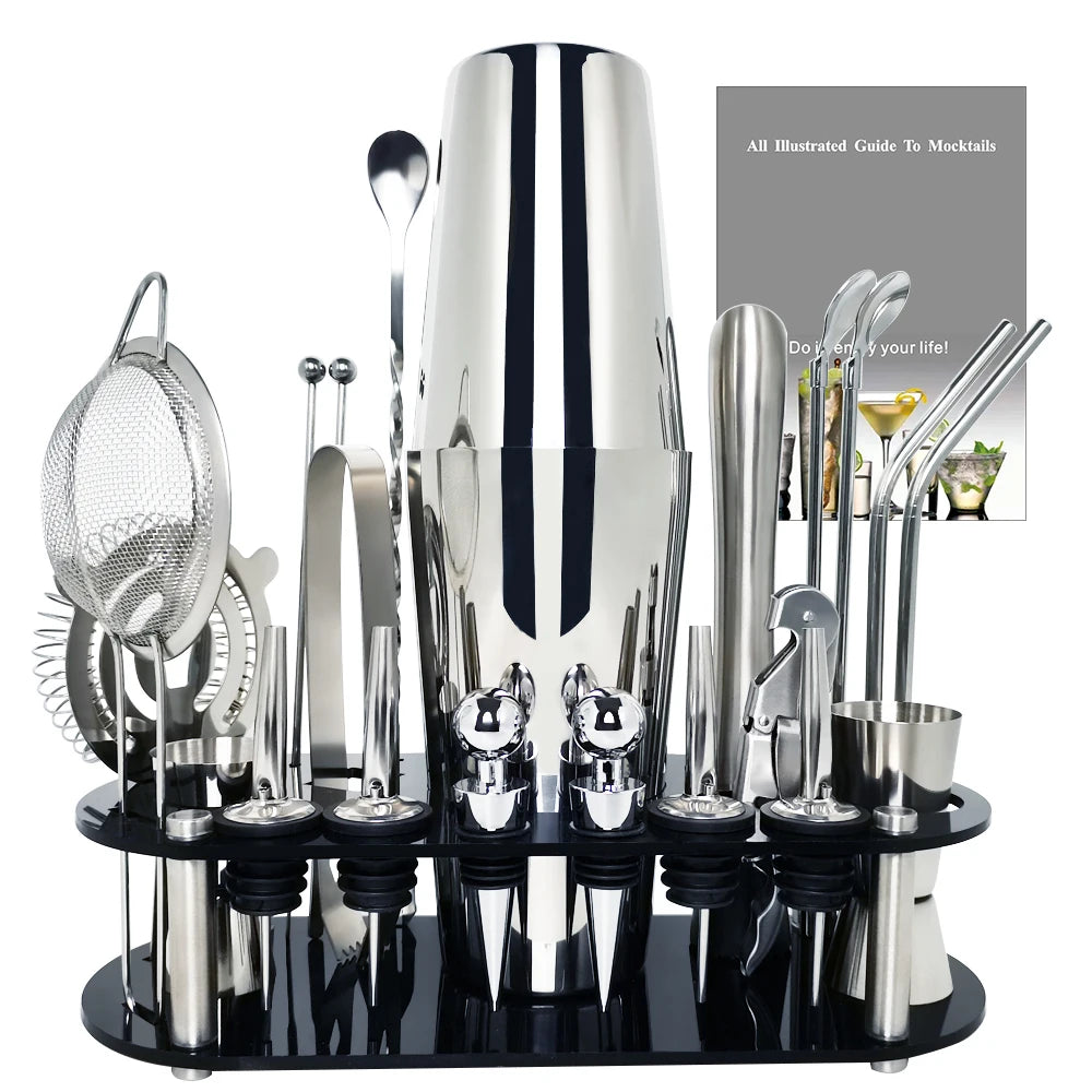 13-22Pcs 750ml 600ml Boston Cocktail Shaker Bar Tools Wine Mixer Set Bartender Cocktail Shaker Tool Kit with Holder