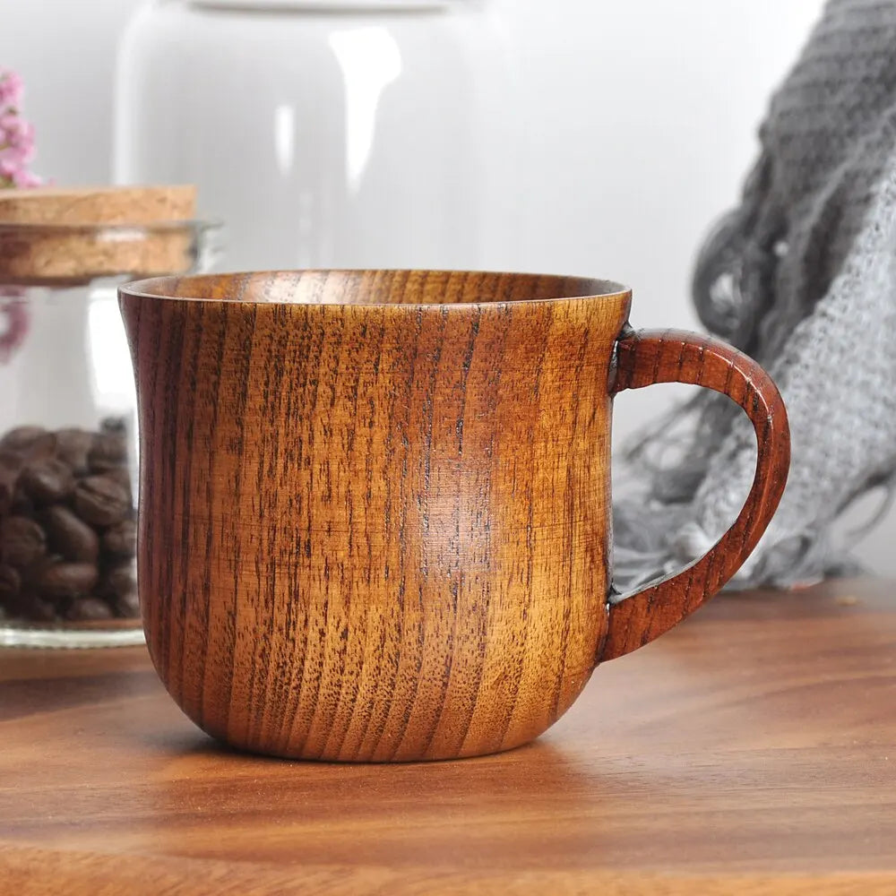 Taza de madera de 130ml, taza de madera maciza con mango, azufaifo agrio, taza de té de agua de madera maciza, taza de trompeta para cocina y sala de estar 