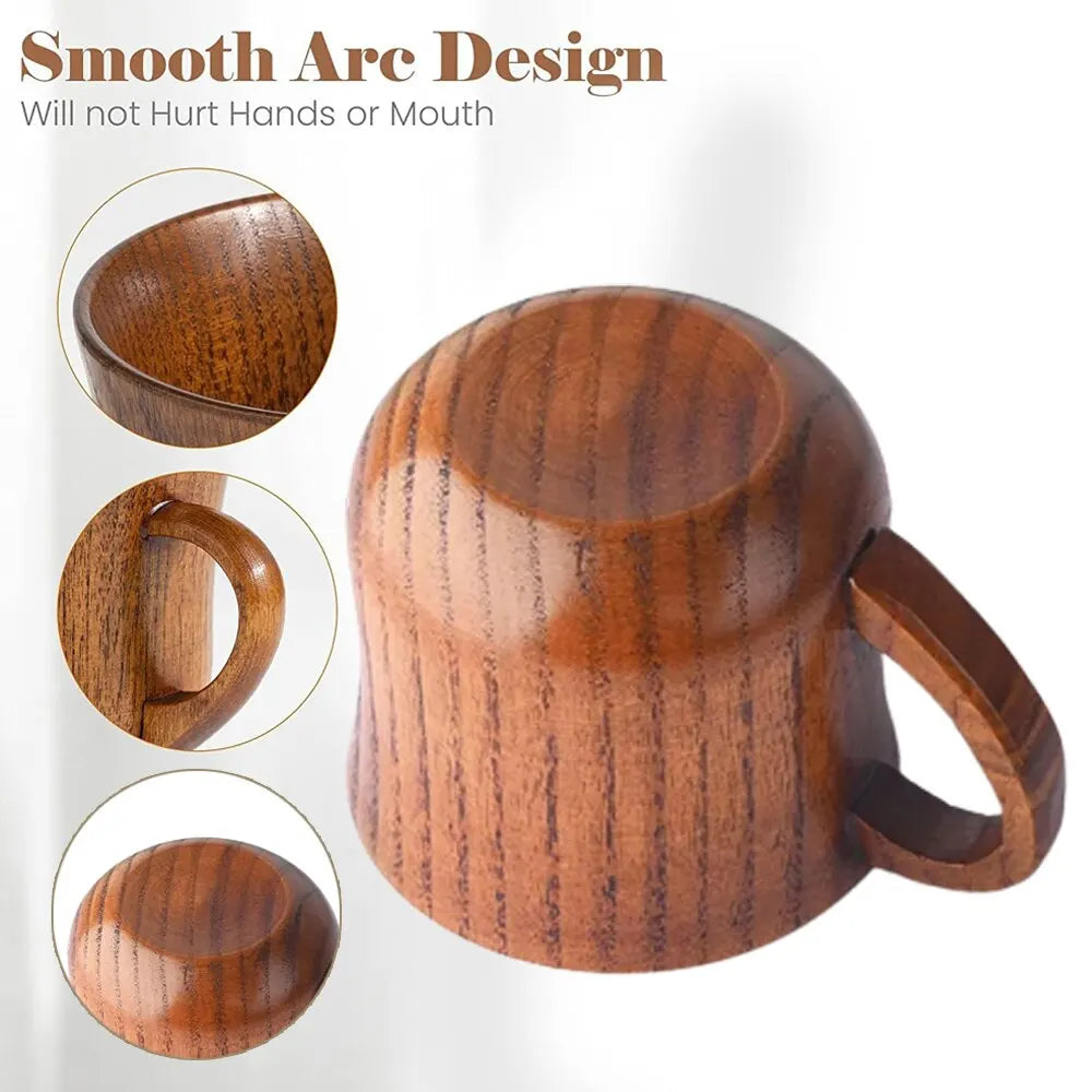 Taza de madera de 130ml, taza de madera maciza con mango, azufaifo agrio, taza de té de agua de madera maciza, taza de trompeta para cocina y sala de estar 