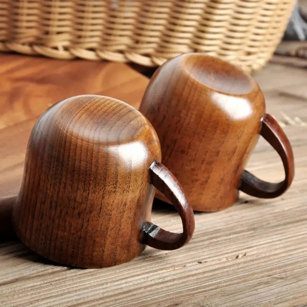 Taza de madera de 130ml, taza de madera maciza con mango, azufaifo agrio, taza de té de agua de madera maciza, taza de trompeta para cocina y sala de estar 