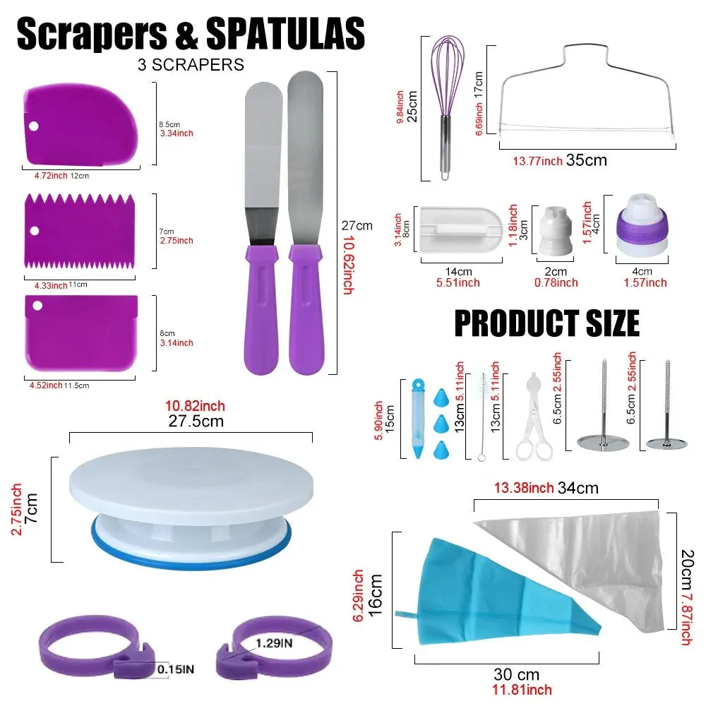 Kit de herramientas de decoración de pasteles, juego de tocadiscos de repostería, boquilla para tubería, juego de bolsas, soporte giratorio, accesorios de herramientas para hornear, 137 Uds. 