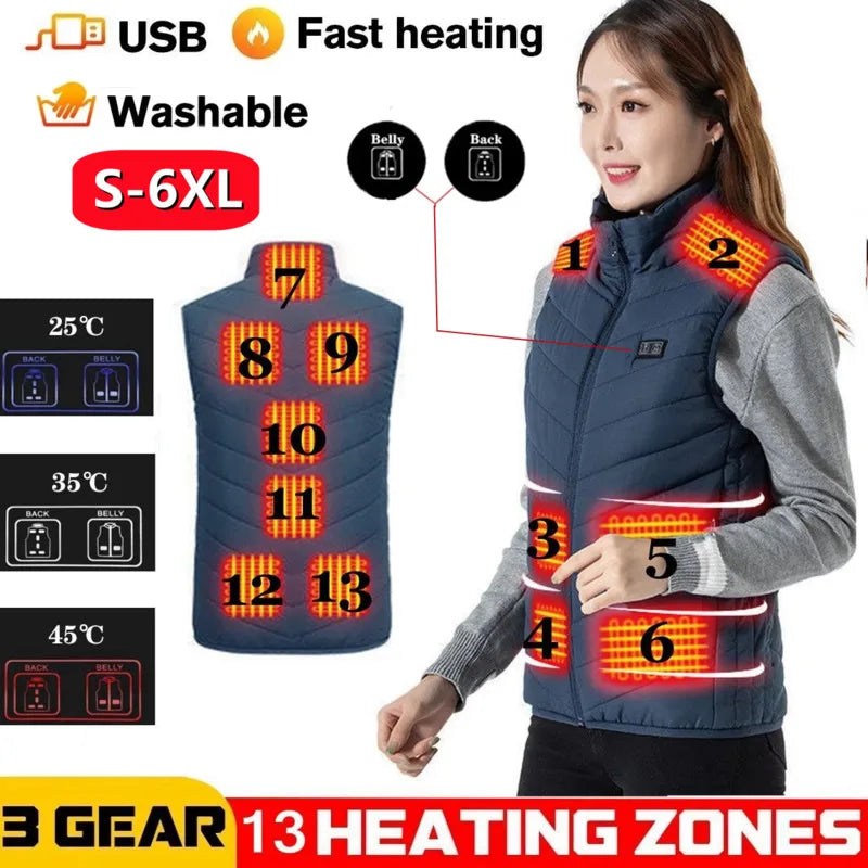 Chaleco calefactable de 17/13/9 áreas para hombre y mujer, chaleco calefactor eléctrico, chaqueta calefactable por Usb, chaleco calefactable, chaqueta calefactora para invierno 