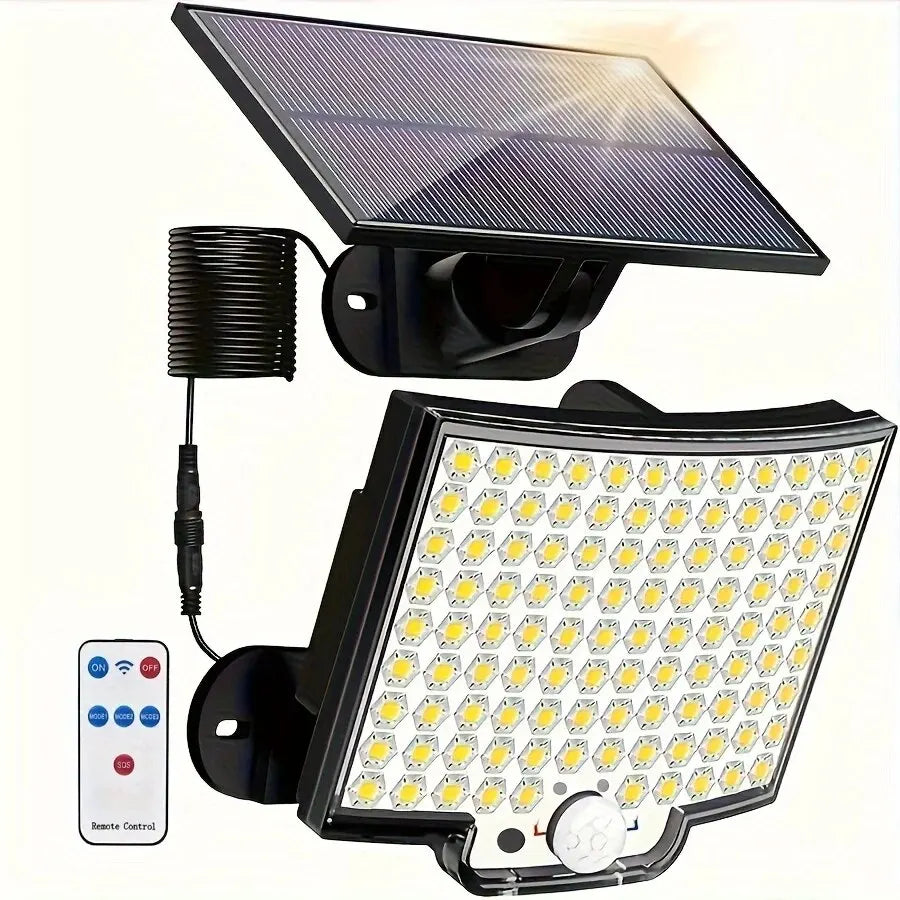 Luz Solar dividida de 106LED para exteriores, resistente al agua con Sensor de movimiento, reflector, Control remoto, 3 modos para Patio, garaje, Patio trasero, 1 ud. 