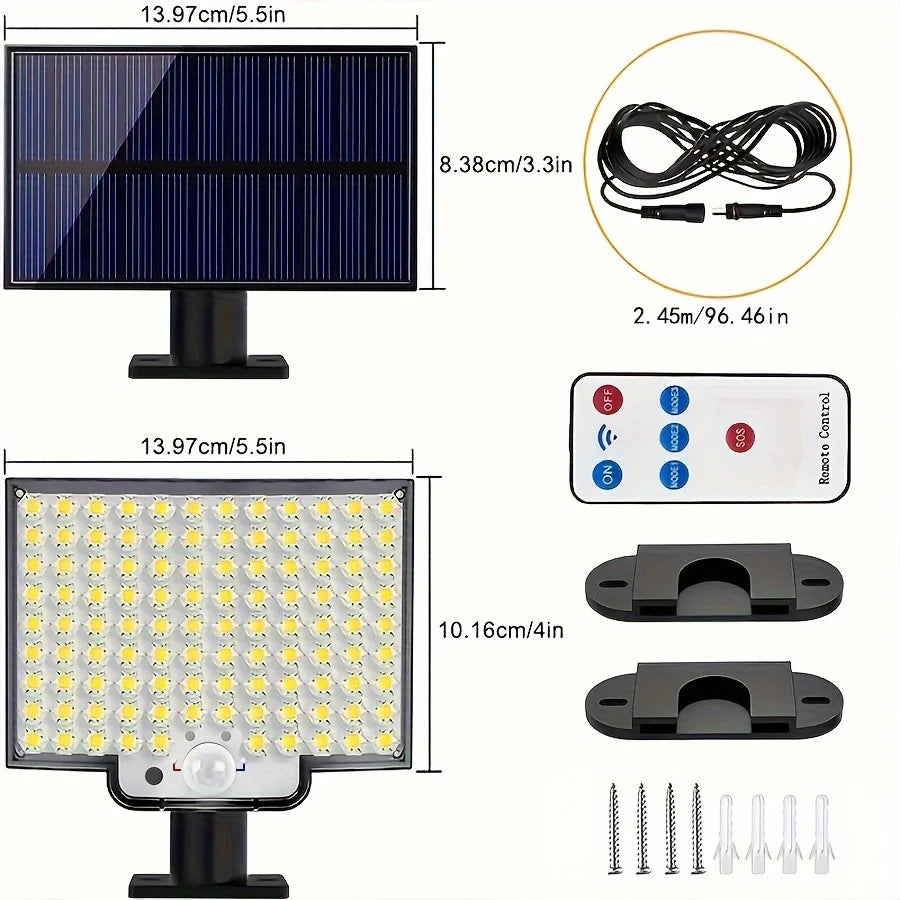 Luz Solar dividida de 106LED para exteriores, resistente al agua con Sensor de movimiento, reflector, Control remoto, 3 modos para Patio, garaje, Patio trasero, 1 ud. 