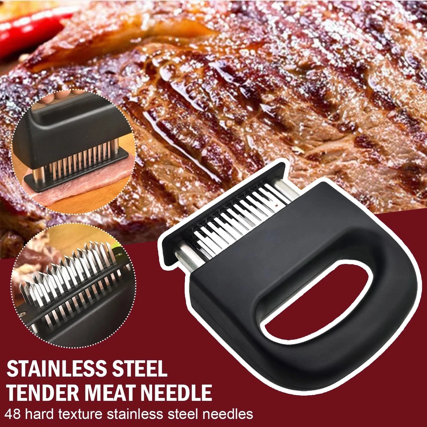 Ablandador de aguja retráctil de acero inoxidable para carne, ablandador de 48 cuchillas para cocina, martillo para carne, herramientas para batir carne, 1 ud.