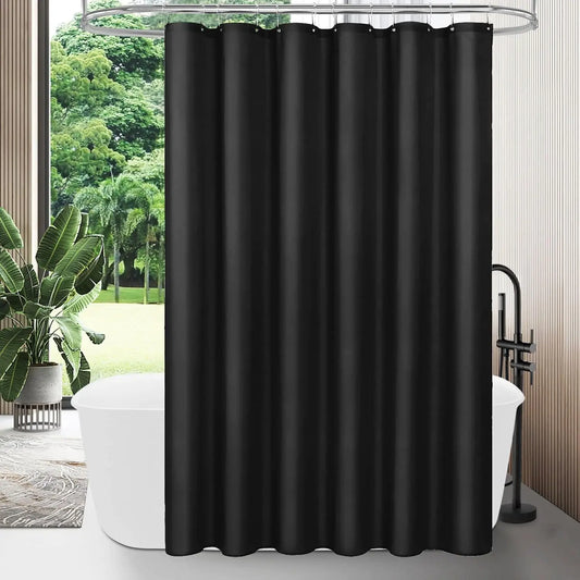 Forro de cortina de ducha de tela negra, cortina o forro de ducha simple para baño moderno, lona y lavable a máquina, 12 ganchos de plástico, 1 ud. 