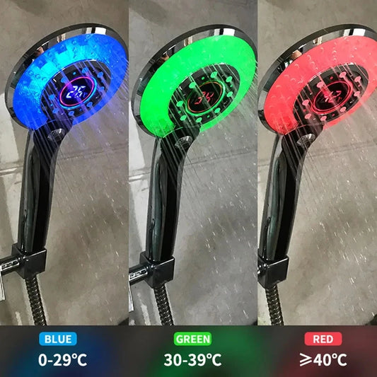 1 Uds cabezal de ducha LED rociador de ducha con Control de temperatura Digital 3 modos de pulverización filtro de ducha de ahorro de agua accesorios de baño