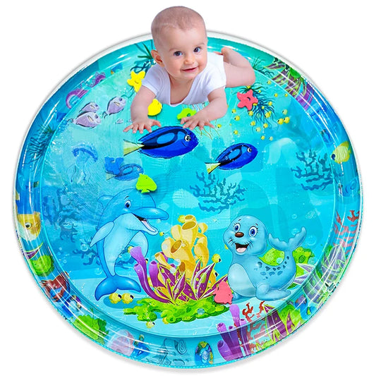 Alfombra grande de 100cm para jugar en el agua, patrón de sello de delfín, alfombra de juego redonda inflable de PVC, cojín, regalo para niños, 1 ud. 