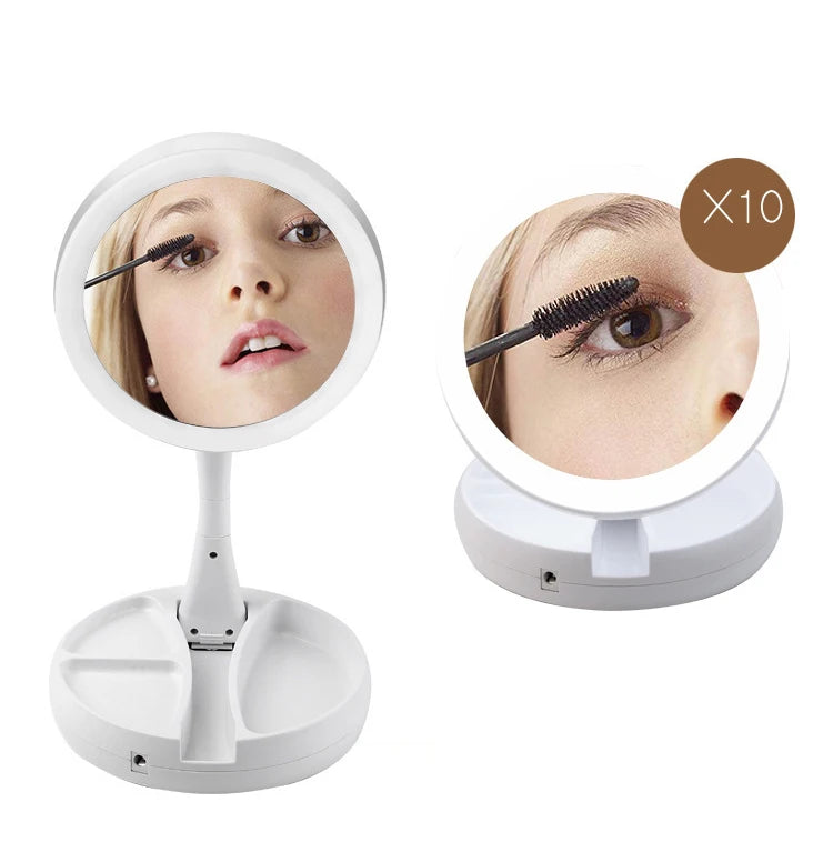 1pc Battery/USB Dual Purpose Double-Sided Mirror LED Makeup Mirror Portable Makeup Mirror Makeup Light With 10XMagnification