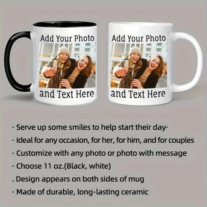 1 taza de café con foto personalizada, 11 oz. Taza personalizada con imagen, texto y nombre: regalos para novio, novia y mejor amigo 