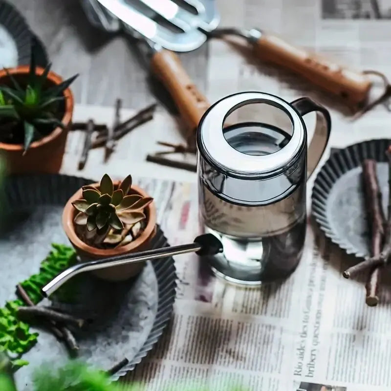 1pc Long Spout Watering Can - Stainless Steel with Transparent Scalefor Precise Watering of FlowersPotted Plants, and Greenery