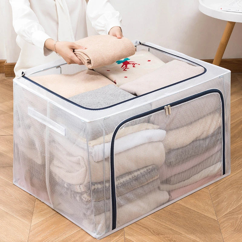 Caja de almacenamiento de ropa transparente, caja Baina plegable con cremallera, armario, caja de almacenamiento de juguetes, caja de almacenamiento móvil impermeable, 1 ud. 