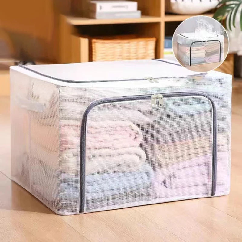 Caja de almacenamiento de ropa transparente, caja Baina plegable con cremallera, armario, caja de almacenamiento de juguetes, caja de almacenamiento móvil impermeable, 1 ud. 