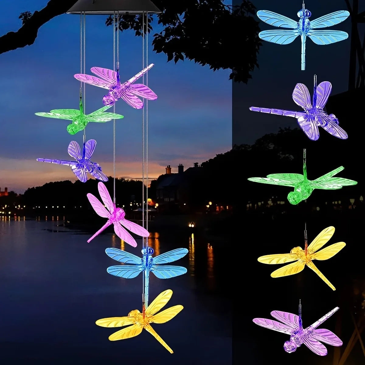 1pc Wind Chimes Outdoor, Solar Wind Chimes Dragonfly Gifts For Women Mom Grandma Sister Birthday Gift, Solar Powered Lights