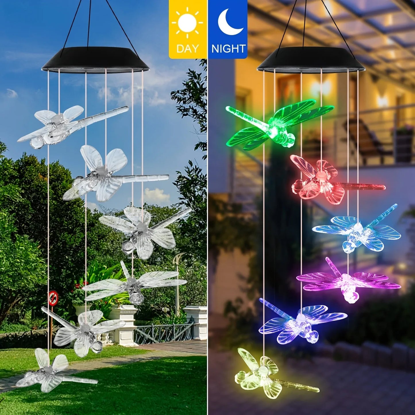 1pc Wind Chimes Outdoor, Solar Wind Chimes Dragonfly Gifts For Women Mom Grandma Sister Birthday Gift, Solar Powered Lights