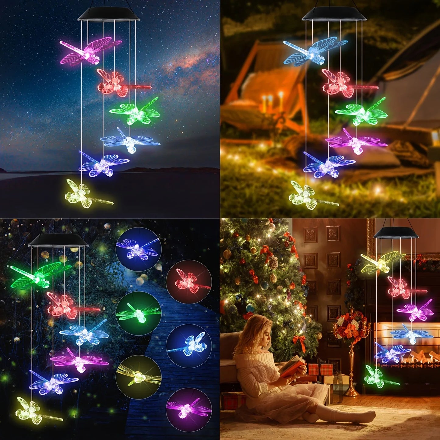 1pc Wind Chimes Outdoor, Solar Wind Chimes Dragonfly Gifts For Women Mom Grandma Sister Birthday Gift, Solar Powered Lights