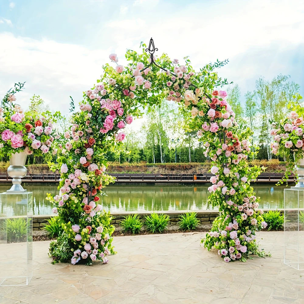 1 Uds. Arco de Metal para jardín, árbol de rosas, marco de planta trepadora, globos, arco para fiesta de cumpleaños y boda, soporte para decoración de patio y césped