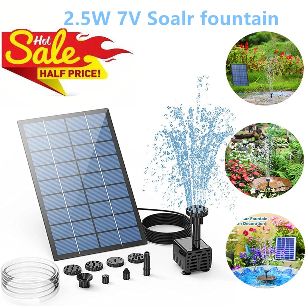 Bomba de fuente solar de 2,5 W, con 6 boquillas y tubería de agua de 4 pies, bomba de energía solar para baño de pájaros, estanque, jardín y otros lugares 