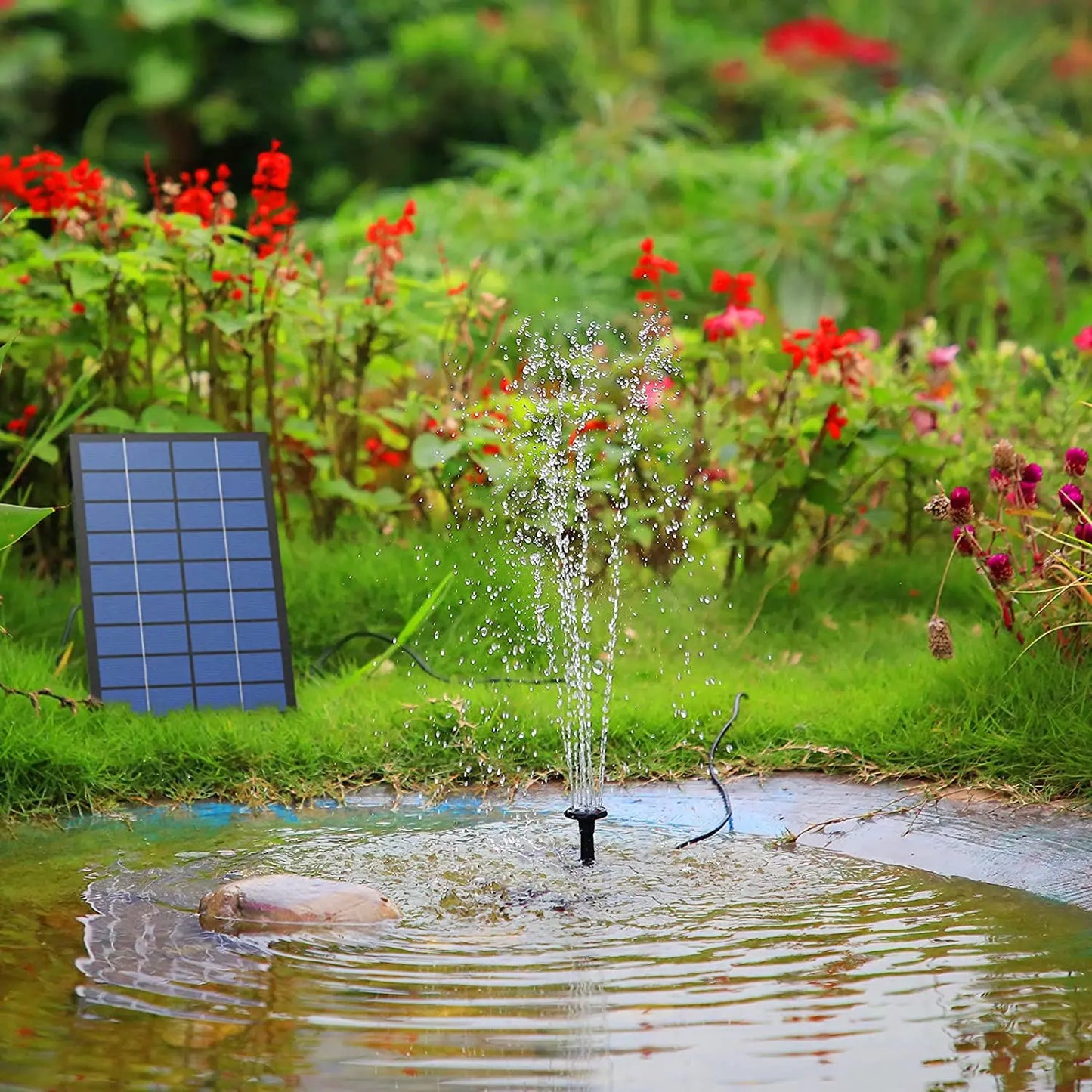 Bomba de fuente solar de 2,5 W, con 6 boquillas y tubería de agua de 4 pies, bomba de energía solar para baño de pájaros, estanque, jardín y otros lugares 