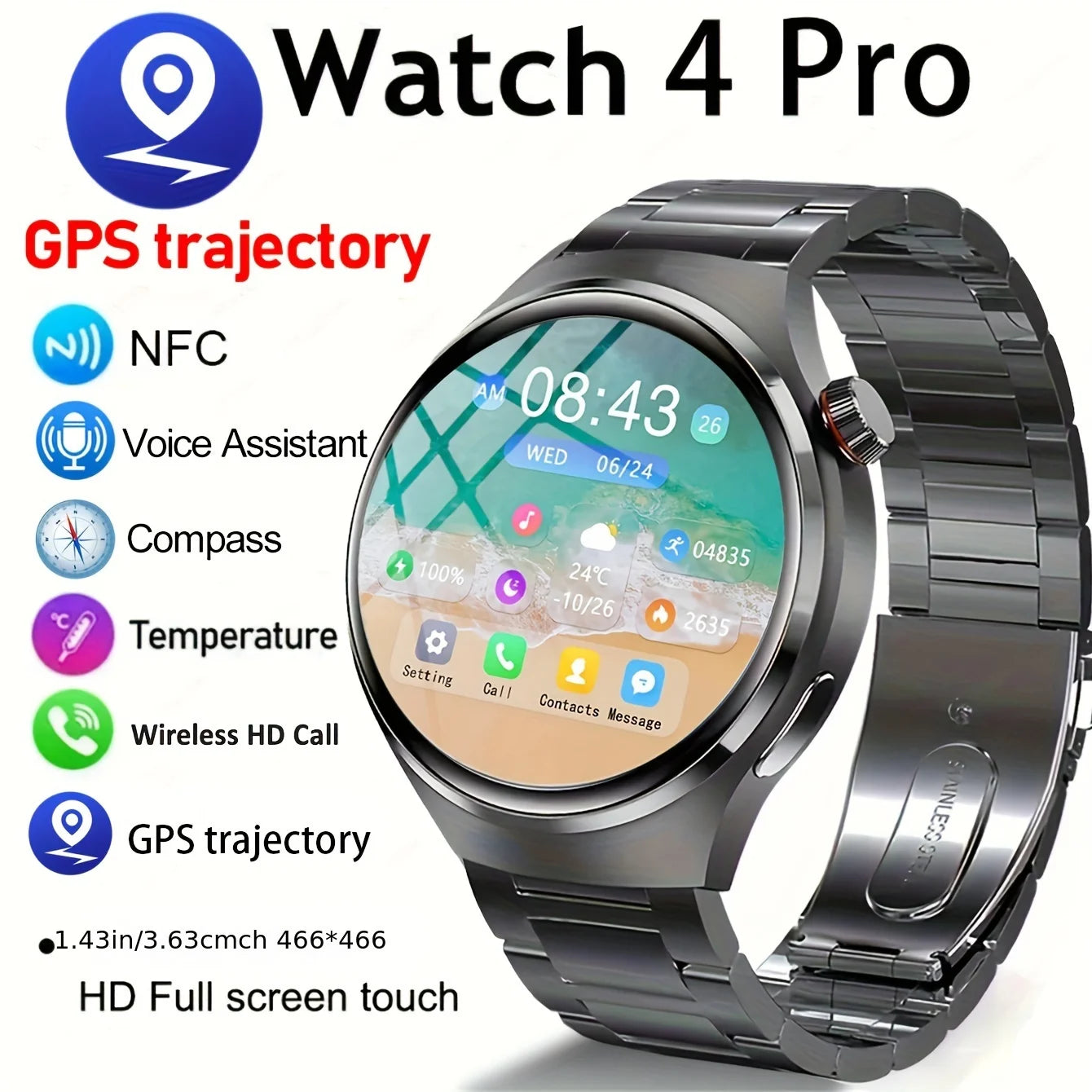 2023 New For Huawei GT4 Pro Smart Watch Men IP68 NFC GPS Tracker AMOLED 466*466 HD Screen Heart Rate Bluetooth Call SmartWatch