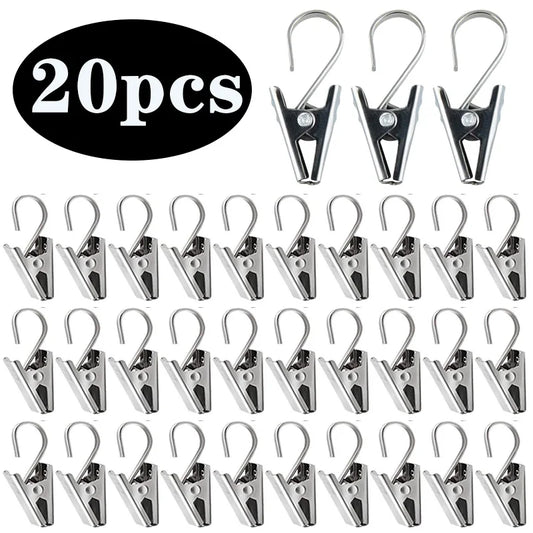 20 piezas Clips de cortina de acero inoxidable con gancho, resistentes y duraderos, ganchos para cortina de ventana, accesorios de decoración para cortinas de ventana del hogar