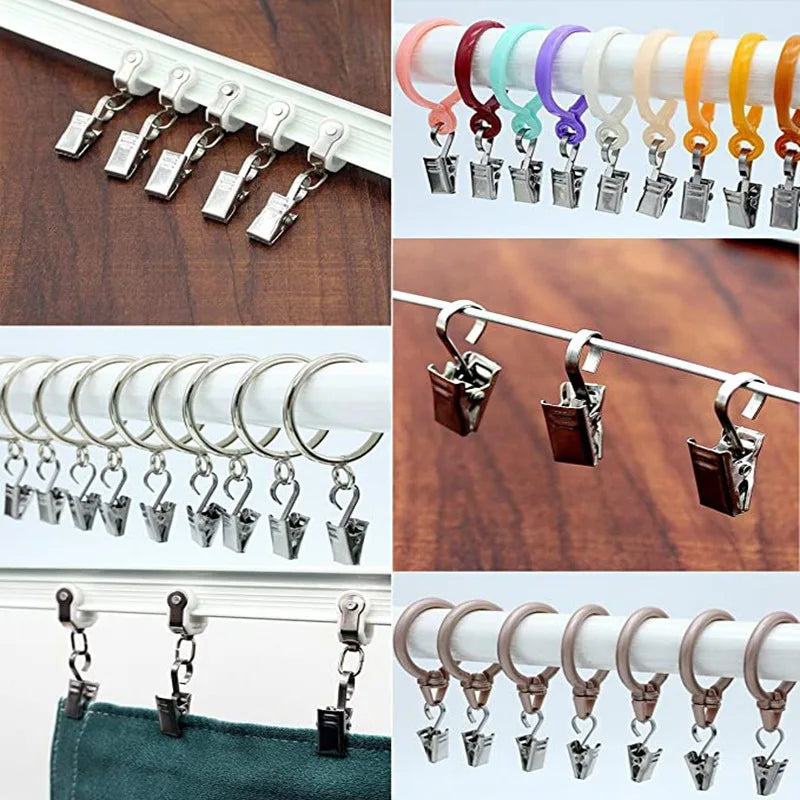 20 piezas Clips de cortina de acero inoxidable con gancho, resistentes y duraderos, ganchos para cortina de ventana, accesorios de decoración para cortinas de ventana del hogar