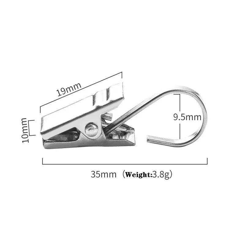 20 piezas Clips de cortina de acero inoxidable con gancho, resistentes y duraderos, ganchos para cortina de ventana, accesorios de decoración para cortinas de ventana del hogar