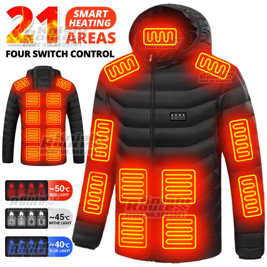 Chaqueta calefactable de 21 áreas, chaqueta de invierno para motocicleta para hombre y mujer, chaqueta con calefacción eléctrica USB, chaleco calefactable, abrigo térmico para Moto 