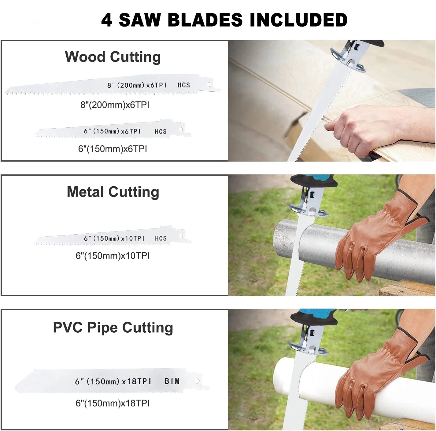 21V Cordless Electric Reciprocating Saw Adjustable Speed Cutter Wood Metal PVC Pipe Cutting Fit Makita 18v Battery (No Battery)