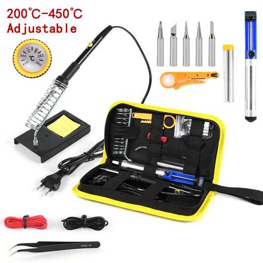 Kit de pistola para soldar temperatura ajustable 220V 60W juego de herramientas 15 en 1 con soldador enchufe UE azul AU opcional 