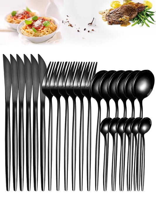 Juego de cubiertos de acero inoxidable, 24 Uds., cuchillo de comedor, tenedor, cuchara de té, vajilla de cocina, vajilla occidental 