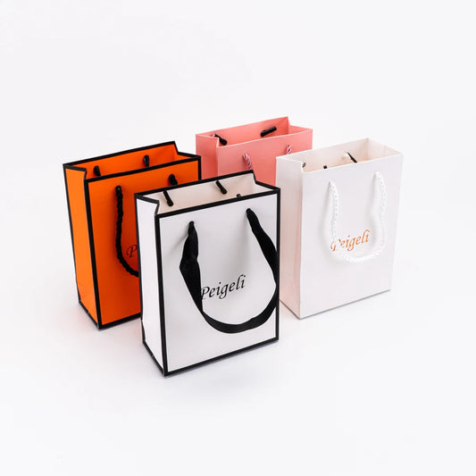 24pcs Custom Logo Personalized Luxury Clothing Retail Gift Shopping Jewellery Kraft Paper Bags With Handles Mini Product DIY Bag