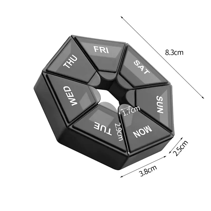 Caja para almacenar pastillas, Mini caja dispensadora de medicamentos portátil de viaje, sellador de siete compartimentos de plástico multifunción, 2 uds., 7 días 