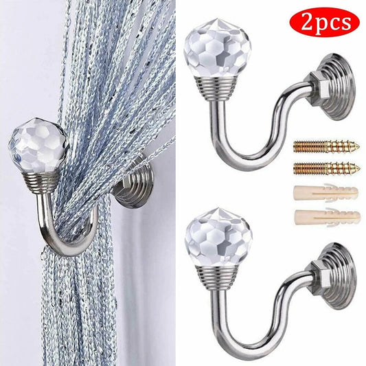 Ganchos de sujeción para cortina de cristal y Metal, ganchos para sujetar la pared, decoración del hogar, ganchos de pared de cristal Artificial, 2 uds. 