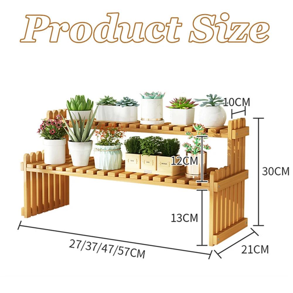 Soporte de exhibición de plantas para macetas de flores de 2 niveles, estante para plantas de bambú Natural, decorativo moderno para soporte de plantas, estante de almacenamiento para macetas de libros 