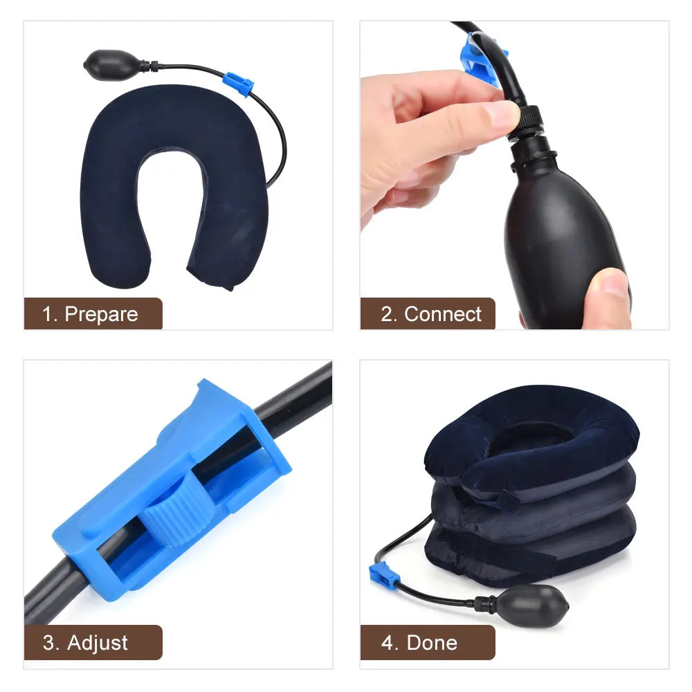 Corrector de masaje de cuello de 3 capas, alivio del cuello, inflable, terapia de vértebra Cervical, tracción, almohada suave para aliviar el dolor 