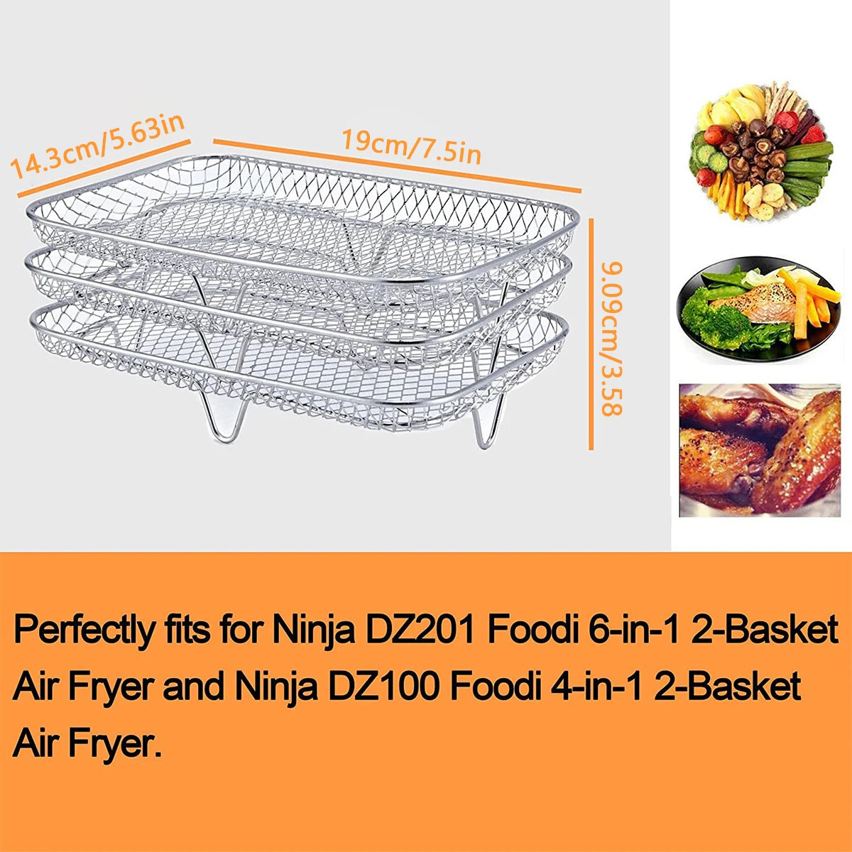 3-layers Air Fryer Rack Stackable Grilling Rack Stainless Steel Airfryer Oven Grill Steamer Cooker Kitchen Gadgets Cooking Tools