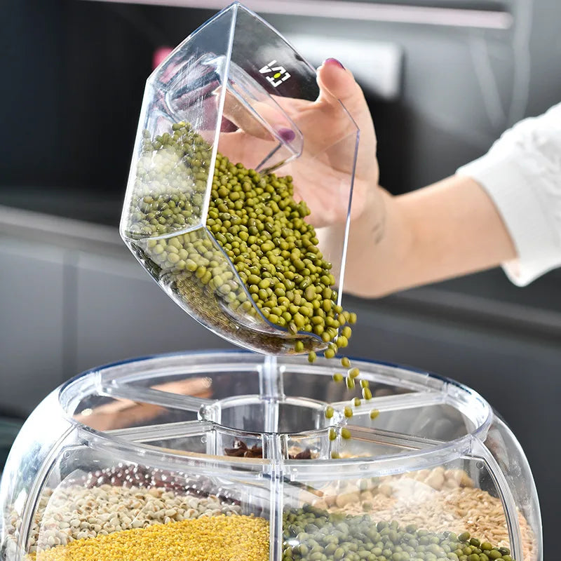 Dispensador de arroz giratorio de 360 ​​grados, cubo sellado para cereales secos, dispensador a prueba de humedad, caja de almacenamiento de contenedores de alimentos para cocina 