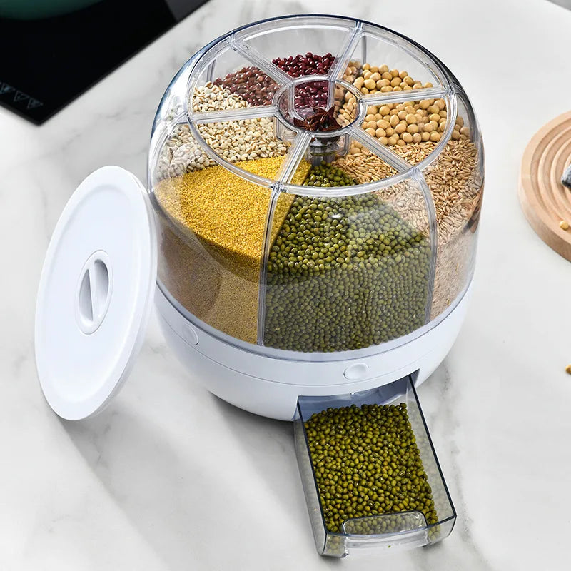 Dispensador de arroz giratorio de 360 ​​grados, cubo sellado para cereales secos, dispensador a prueba de humedad, caja de almacenamiento de contenedores de alimentos para cocina 