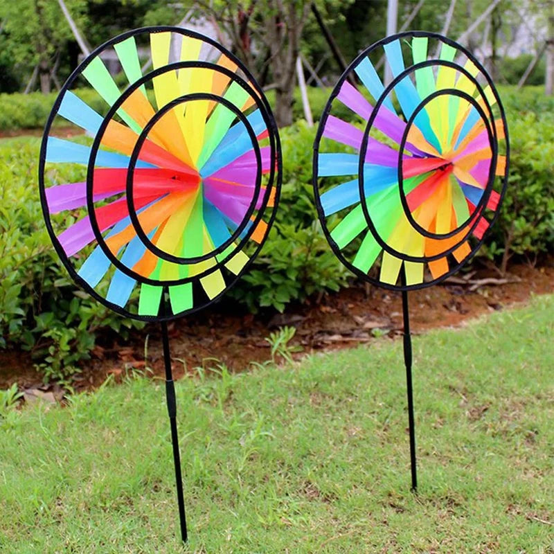 Molino de viento arcoíris grande de 36CM de diámetro, Spinner de viento colorido para jardín, decoración exterior, molinete de tela de alta calidad