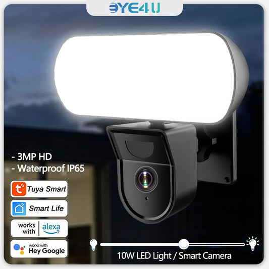 3MP Tuya WiFi Floodlight Camera 10W Garden Wall Lamp Security Cameras Outdoor IP65 PIR Detection Smart Sensor Light Alarm Audio